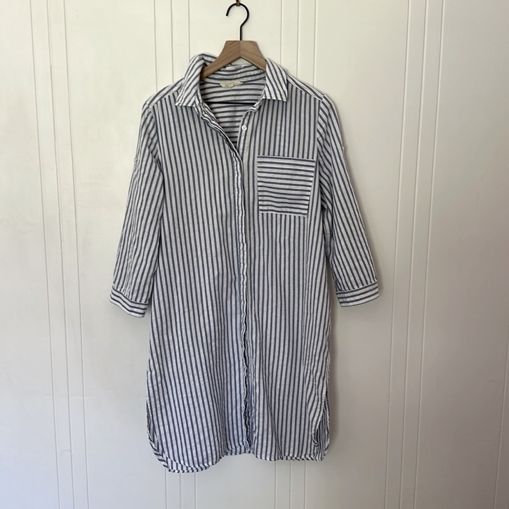 Oversized, striped, button down, shirt-dress